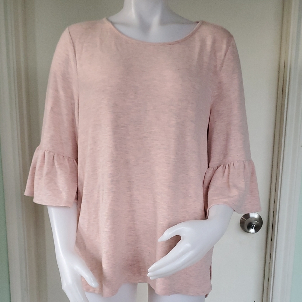 Adrianna Papell Pink/grayBoxy 3/4 Sleeve T-Shirt Blouse Sz.L